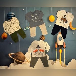 8 pieces of baby clothes, different colored pants and long-sleeved sweatshirt.